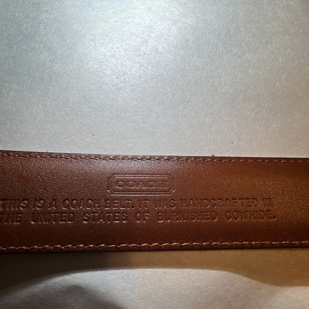 COACH Men's‎ Brown Burnished Cowhide Belt 5950 Brass Buckle Size : 40/100 - Picture 6 of 7